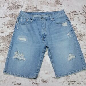 Levi's 569 Loose Straight Denim Shorts Mens W36 Distressed Light Wash Baggy